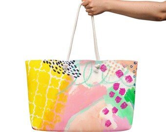 Pastel Fever Oversized Weekender Tote, Farmer's Market Tote, Weekend Carry All, Gift for Art Lover