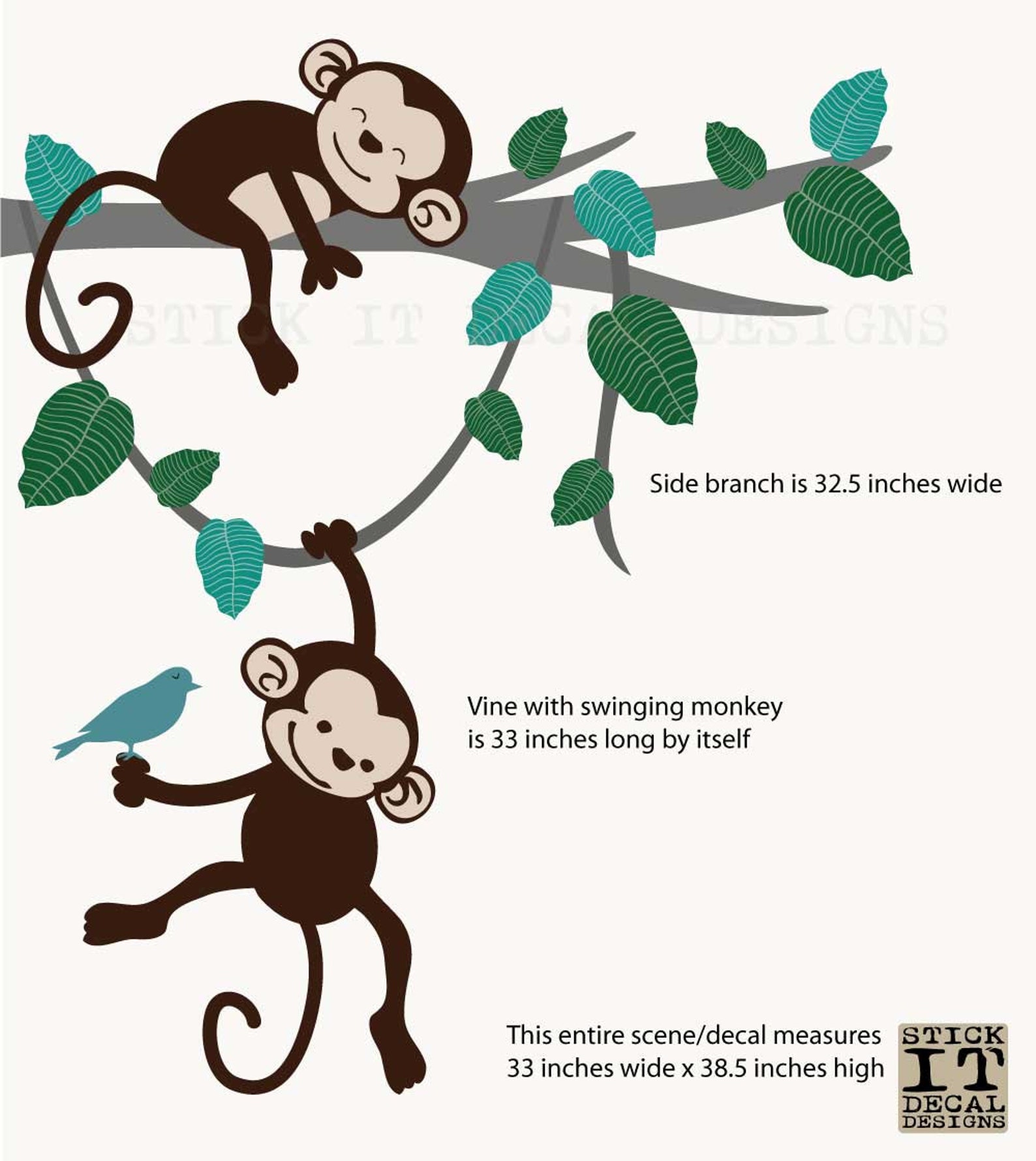 Hanging Monkey Wall Decal Monkey Vines Monkey Decal Nursery Etsy