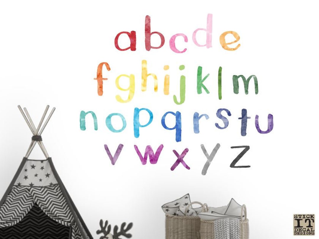 Watercolor Alphabet Set, Peel and Stick Decal, Reusable Wall Decal ...