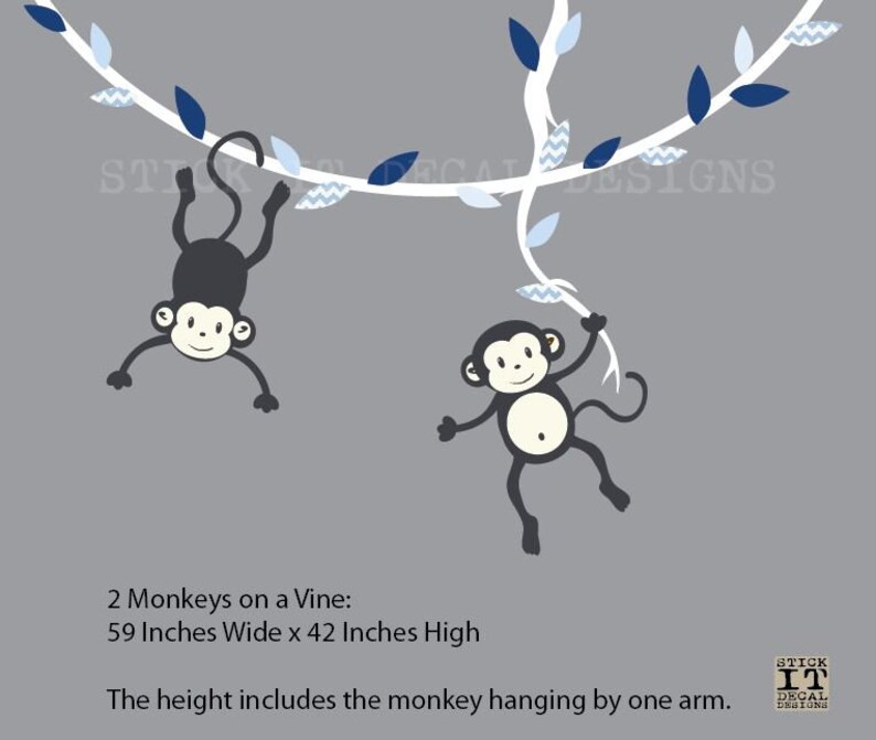 Hanging Monkey Wall Decal Monkey Vines Monkey Decal Nursery Etsy