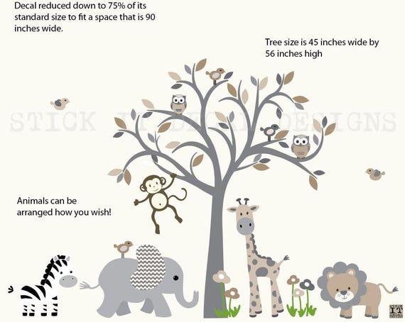 Wall stickers Safari Animals Owl Branch Removable Kids Vinyl Decal Nursery Decor