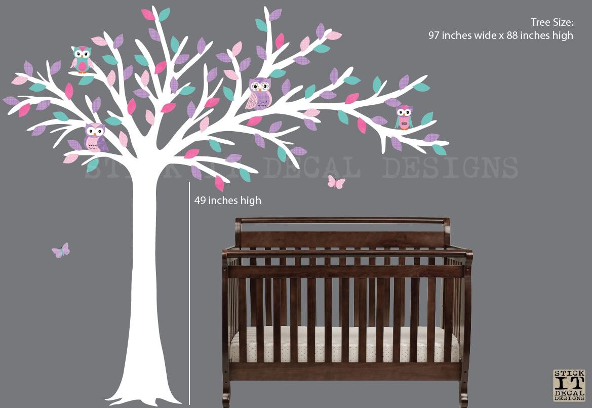 Owl Tree Decal Blowing Tree Owl Nursery Art Owl Wall Decal Etsy