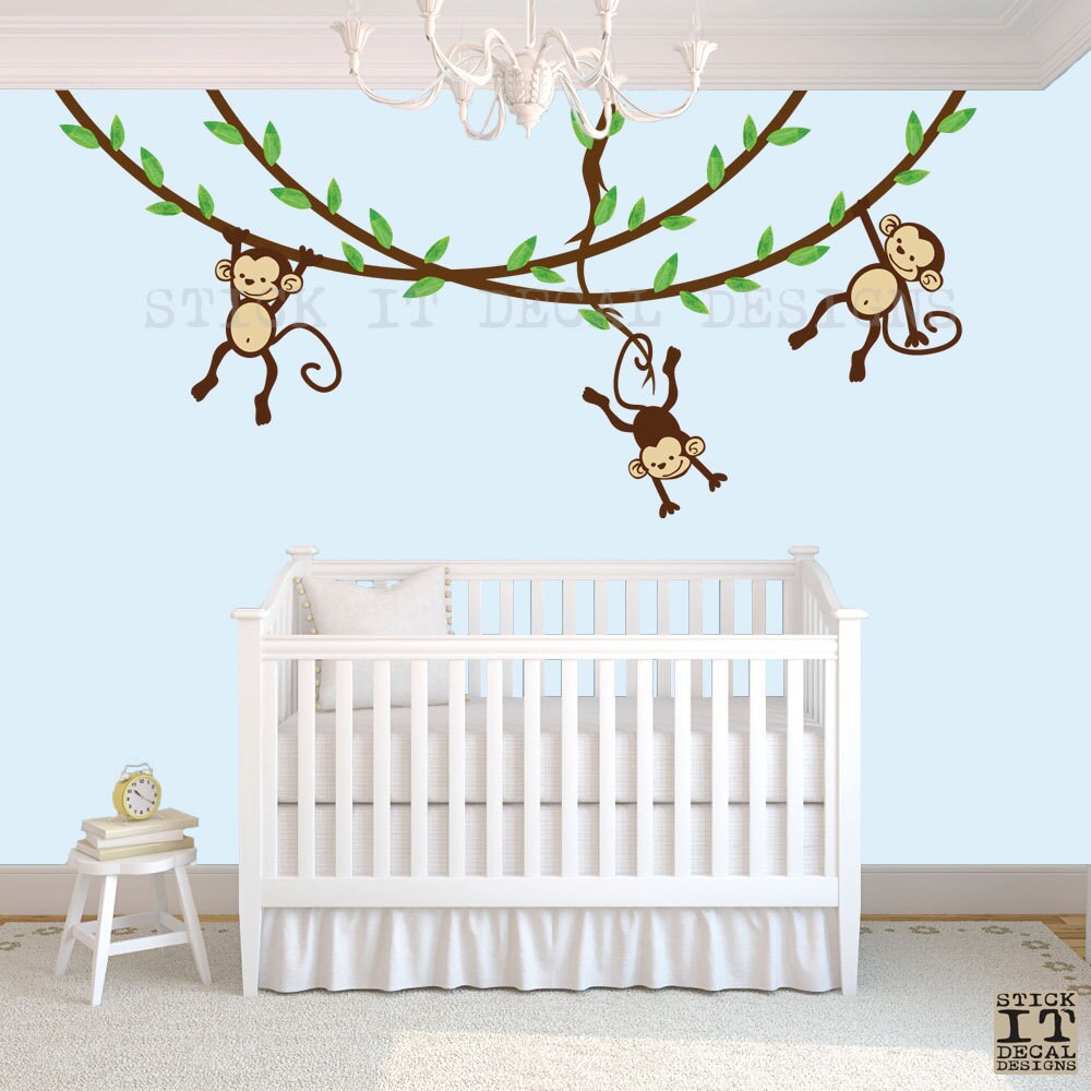 Hanging Monkey Wall Decal Boy Monkey Decor Monkey Decal Etsy