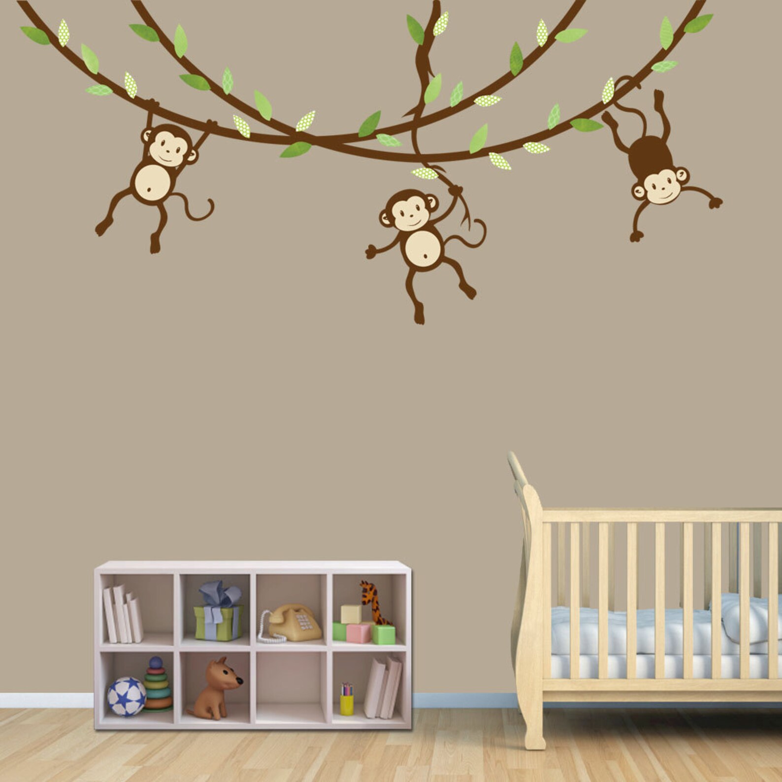 Hanging Monkey Wall Decal Monkey Vines Monkey Decal Nursery Etsy