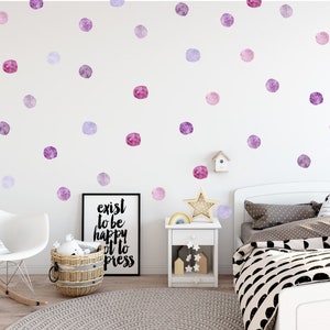 Watercolor Dots, Peel and Stick Decal, Reusable Wall Decal, Repositionable Wall Decal by JM Design Studio, Shades of Purple Watercolor Dots