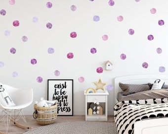 Watercolor Dots, Peel and Stick Decal, Reusable Wall Decal, Repositionable Wall Decal by JM Design Studio, Shades of Purple Watercolor Dots