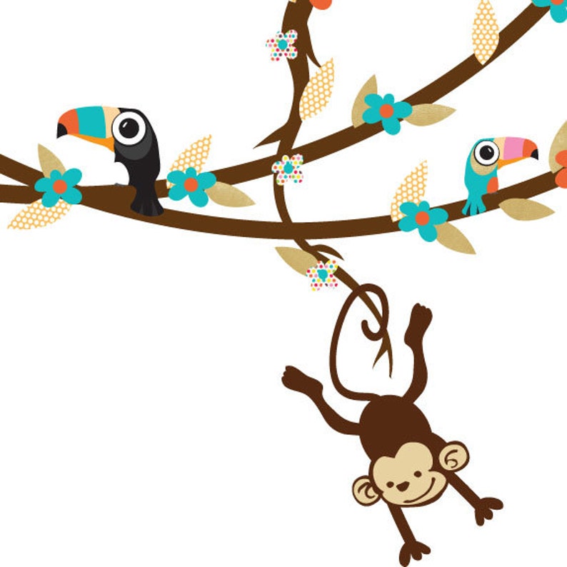Hanging Monkey Wall Decal Girl Monkey Vine Wall Decal Monkey Etsy