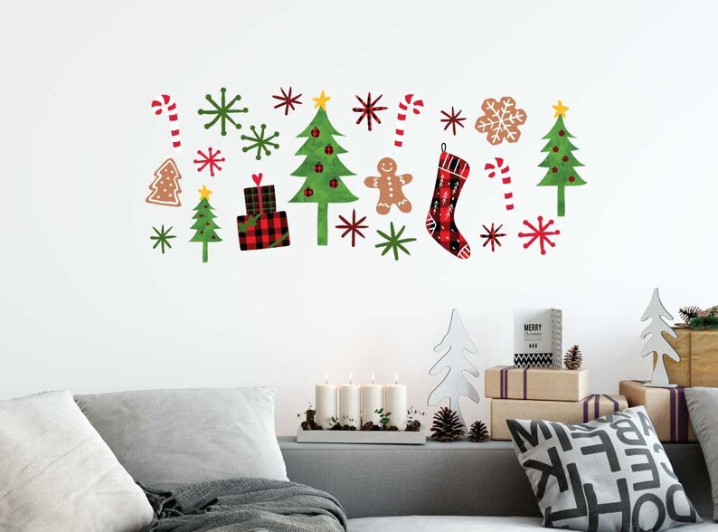Peel and Stick Christmas Wall Decal Holiday Stickers Holiday Etsy