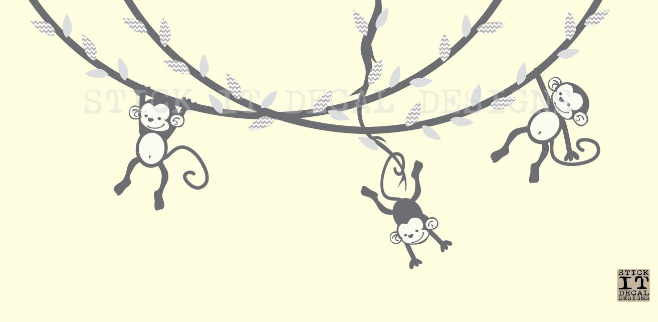 Hanging Monkey Wall Decal Neutral Monkey Decor Monkey Decal Etsy
