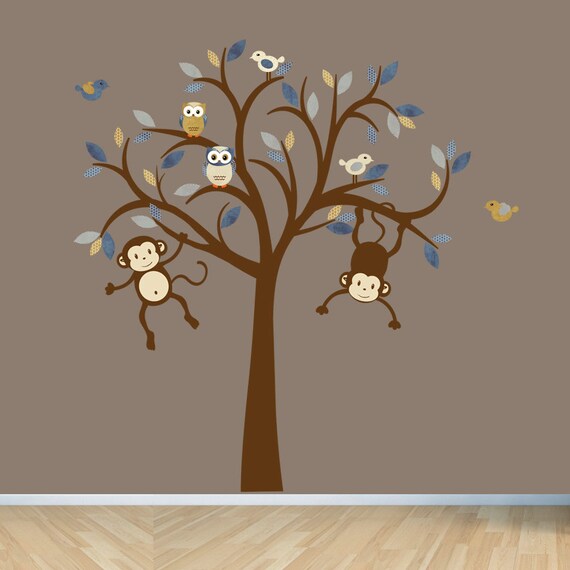 Monkey Wall Decals Nursery Wall Decal Boy Tree Wall Decal Etsy