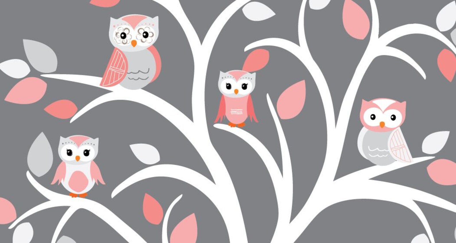White Tree Wall Decal Girl Owl Tree Wall Decal Pink and Grey Etsy