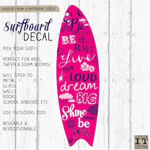 Surfboard Decal, Surfboard Decor, Repositionable Wall Surfboard, Berry & Navy Surfboard Art by Jennifer McCully