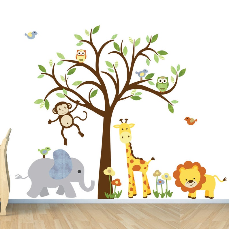kids room wall decal safari animal decal nursery wall decal | etsy