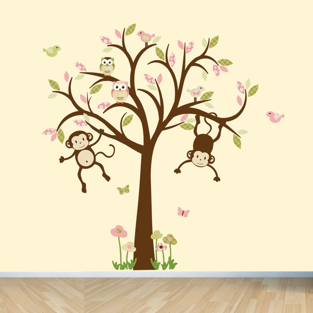 Monkey Wall Decals Nursery Wall Decals Girl Tree Wall Decal Etsy