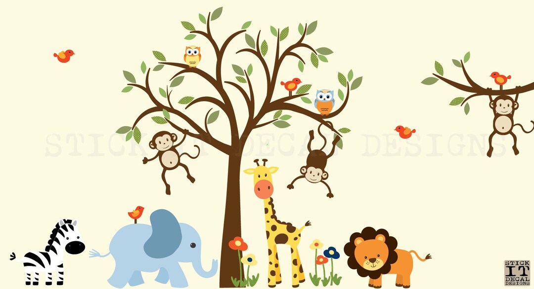 Safari Wall Decal Nursery Wall Decal Monkey Decal Jungle Etsy
