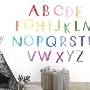 Watercolor Alphabet Set, Peel and Stick Decal, Reusable Wall Decal, Repositionable Wall Stickers by JM Design Studio, Upper Case Alphabet