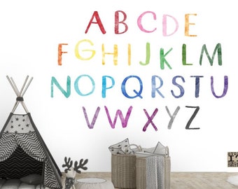 Watercolor Alphabet Set, Peel and Stick Decal, Reusable Wall Decal, Repositionable Wall Stickers by JM Design Studio, Upper Case Alphabet