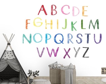 Watercolor Alphabet Set, Peel and Stick Decal, Reusable Wall Decal, Repositionable Wall Stickers by JM Design Studio, Upper Case Alphabet