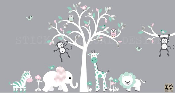 Safari Animal Wall Decal Grey Chevron Nursery Decor