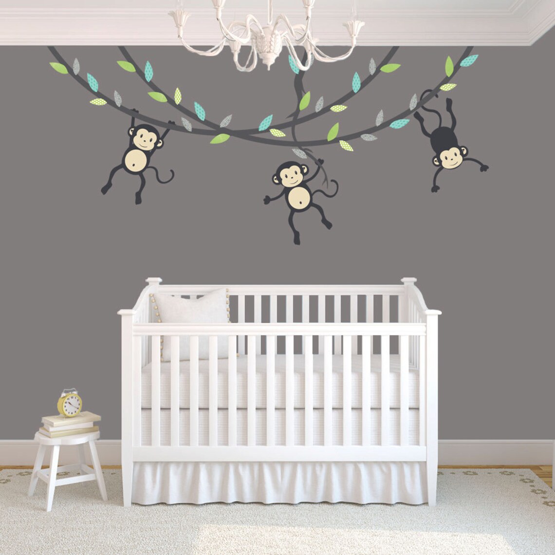 Hanging Monkey Wall Decal Monkey Vines Monkey Decal Nursery Etsy