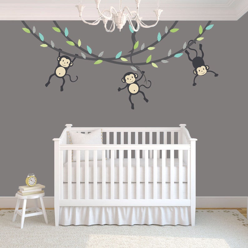 Hanging Monkey Wall Decal Monkey Vines Monkey Decal Nursery Etsy