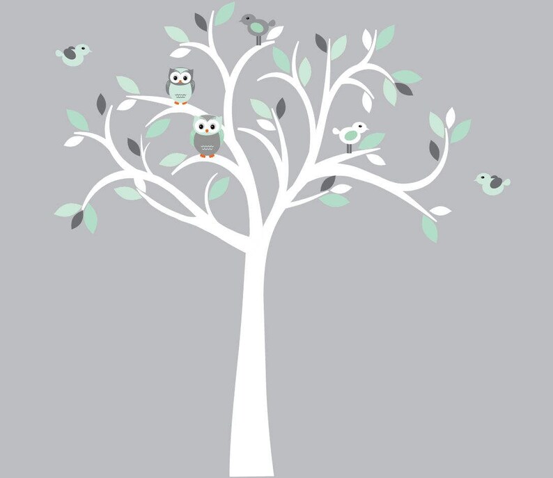 White Tree Wall Decal Owl Wall Decal Owl Tree Wall Sticker Etsy