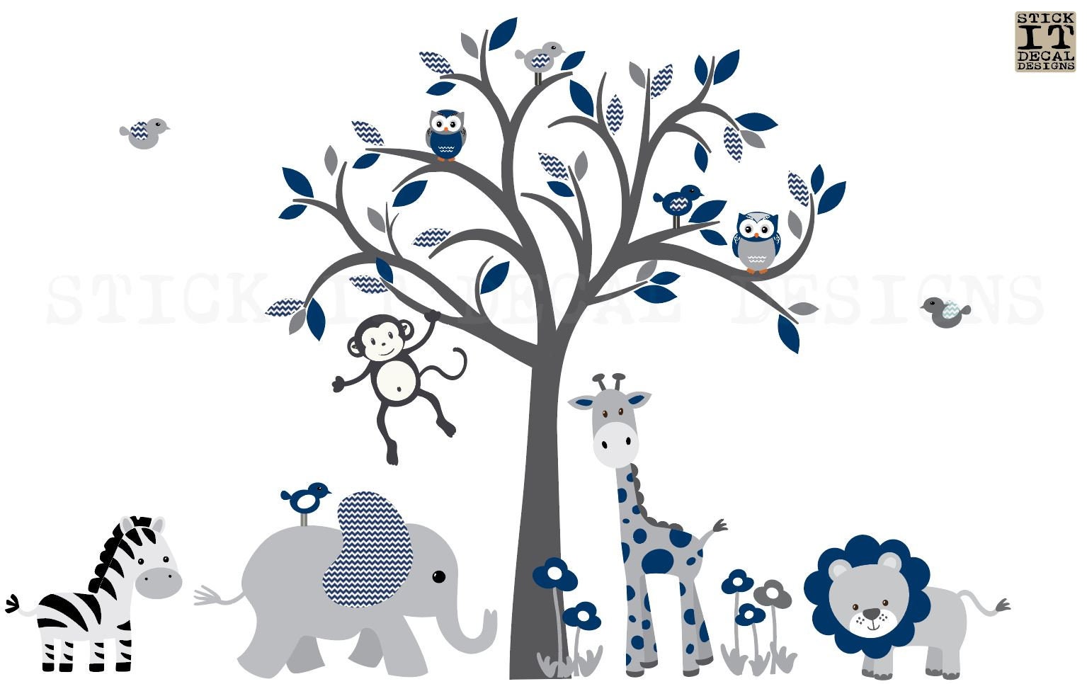 Boy Room Wall Decal Peel and Stick Wall Decal Safari Animal Etsy