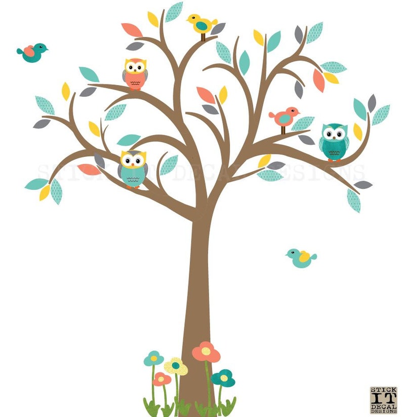 Owl Tree Wall Decal Sticker Nursery Decor Vintage Koolaid Design