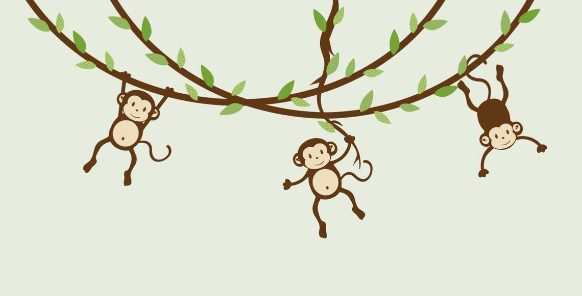 Hanging Monkey Wall Decal Monkey Vines Monkey Decal Nursery Etsy