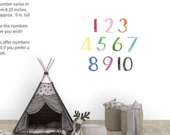 Watercolor Number Set, Peel and Stick Decal, Wall Decal, Repositionable Wall Stickers by JM Design Studio, Numbers 1 to 10