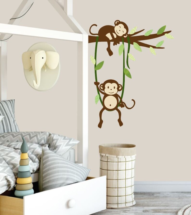Hanging Monkey Wall Decal Monkey Vines Monkey Decal Nursery Etsy