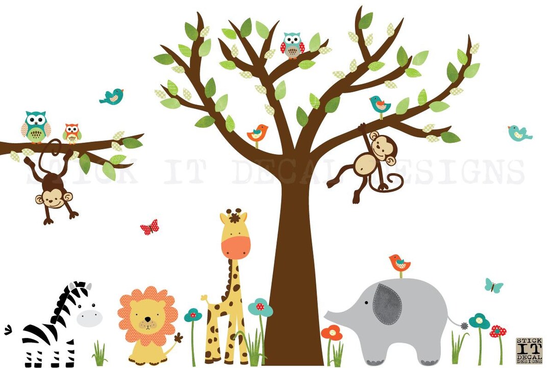 Jungle Wall Decal Tree Wall Decal Safari Animal Wall Decal Etsy