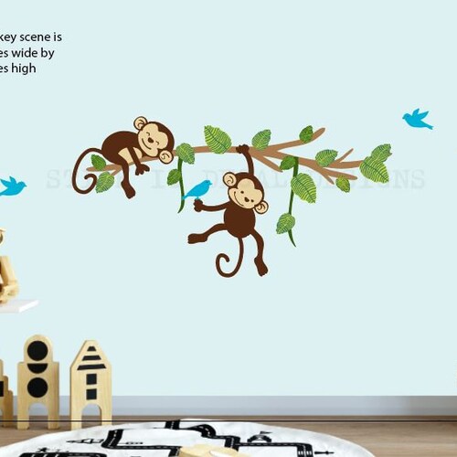 Hanging Monkey Wall Decal Monkey Swinging From Branch Peel Etsy
