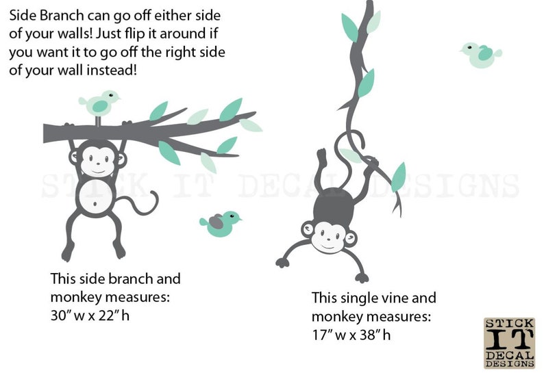 Hanging Monkey Wall Decal Monkey Vines Monkey Decal Nursery Etsy