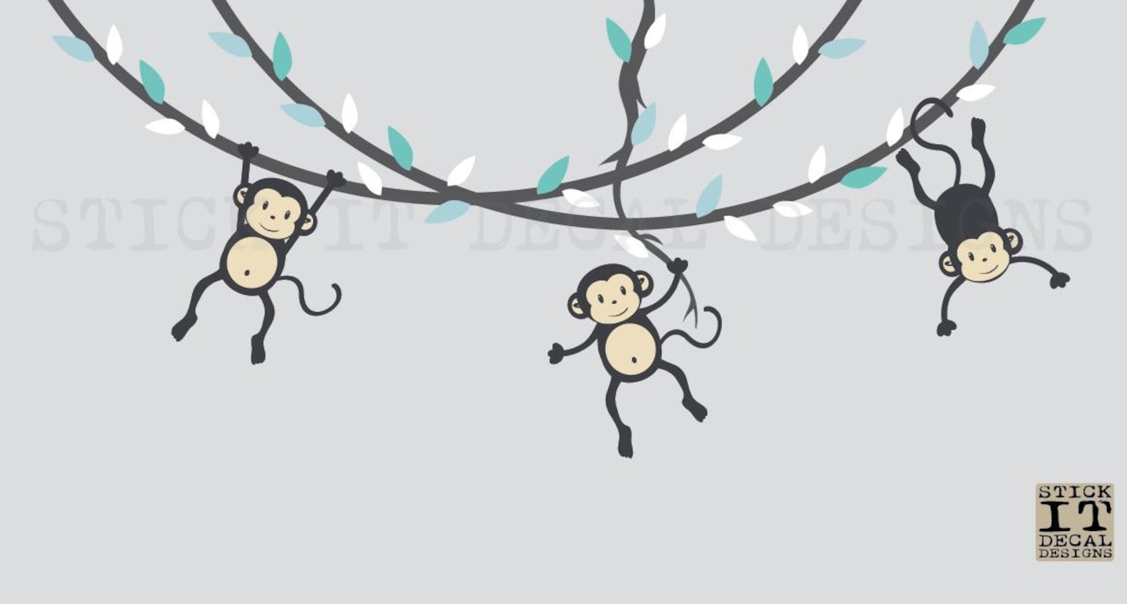 Hanging Monkey Wall Decal Monkey Vines Monkey Decal Nursery Etsy