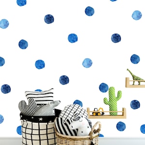 Indigo Watercolor Dots, Peel and Stick Decal, Reusable Wall Decal, Shades of Blue, Repositionable Wall Decal by JM Design Studio