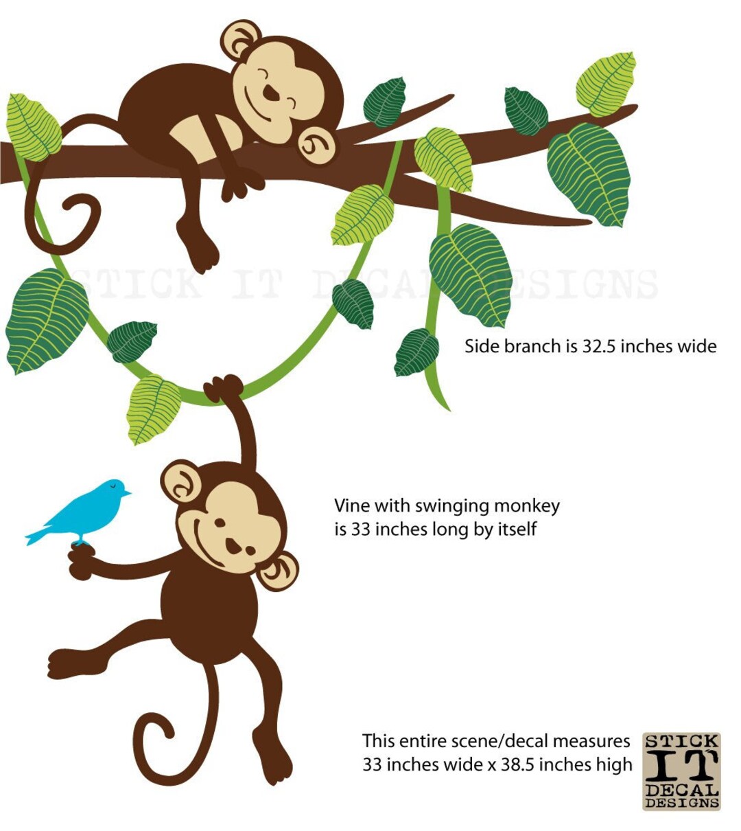 Hanging Monkey Wall Decal Monkey Vines Monkey Decal Nursery Etsy