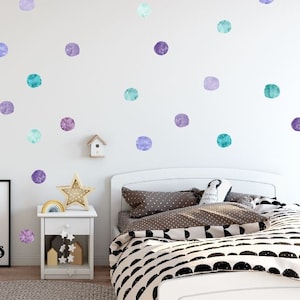 Watercolor Dots, Peel and Stick Decal, Reusable Wall Decal, Purples, Teal and Aqua, Repositionable Wall Decal by JM Design Studio