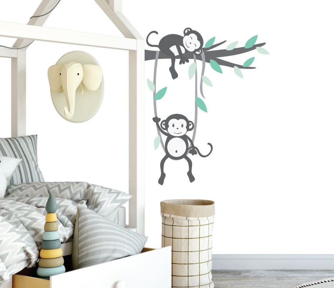Hanging Monkey Wall Decal Monkey Wall Decal Nursery Wall Etsy