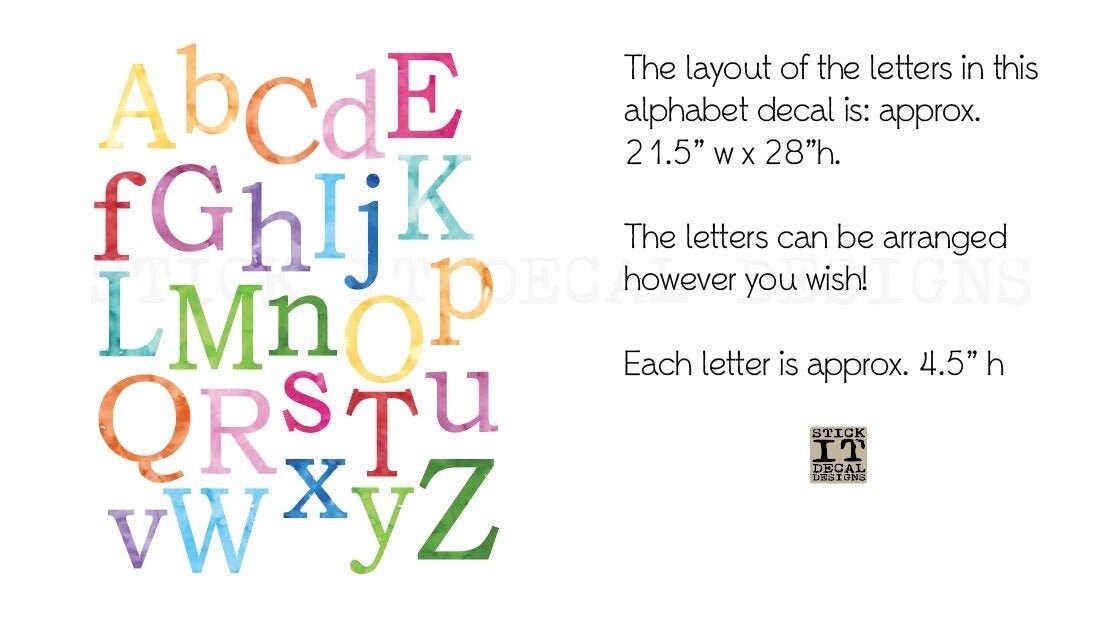 Watercolor Alphabet Wall Decal, Nursery Wall Decal, Peel and Stick ...