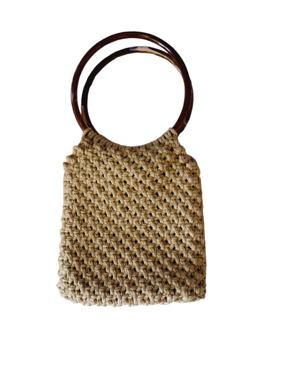 Vintage Marbella crochet macrame tote with marbled