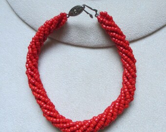 Vintage  Coral glass seed beaded  bracelet - Measures approx.  8 1/4 inches without clasp - -   One of over 100 pieces  from one estate!