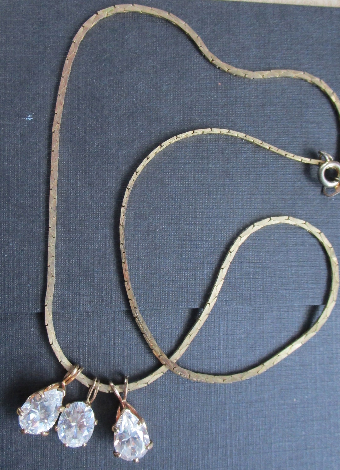 Vintage Drop Necklace With Three Large Fire Rhinestone Drops Etsy