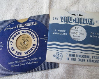Vintage ViewMaster  -2- reels of Miami and Panama city - 1948/earlier - Estate find from a travelers estate - one of many in this collection