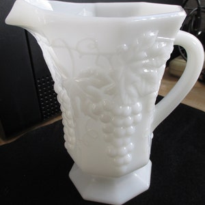 Vintage 1950's Milk Glass Tall Pitcher in the Grape Patterm - Mint - estate find!