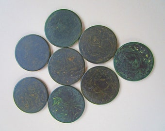 Vintage Lot of  8 GREEN Marbled bakelite poker chips  -  for steampunk project maybe - Estate find!  COMBINED SHIPPING