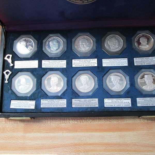 Vintage Masonic Commerative Sterling Silver Proof Set - I.F.C.S. - 31st thru 40th set - International Comm. Society in case - Estate find!