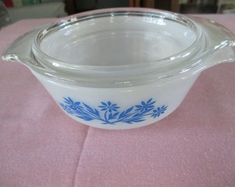 Vintage FIre King  Blue Cornflower mini 12 ounce covered Casserole