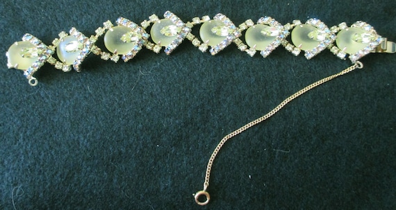 Vintage1950 Frosted stone bracelet  with Aurora stones -prong set with safety chain - one of over 100 pieces of fine jewelry from one estate