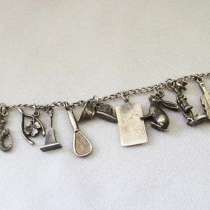 Vintage Sterling SIlver bracelet with 16 charms Awesome Estate find COMBINED SHIPPING image 1